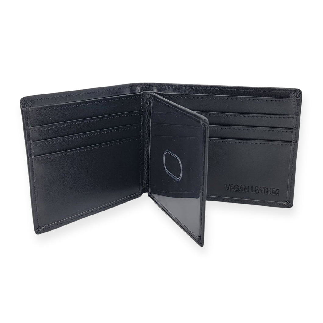 AG Wallets Men's Vegan Leather Bifold Wallet with RFID Protection - 2 Full-Size Cash Compartments, 6 Credit Card Slots, 2 Side Slip Slots, 2 Clear ID Windows for Ultimate Organization