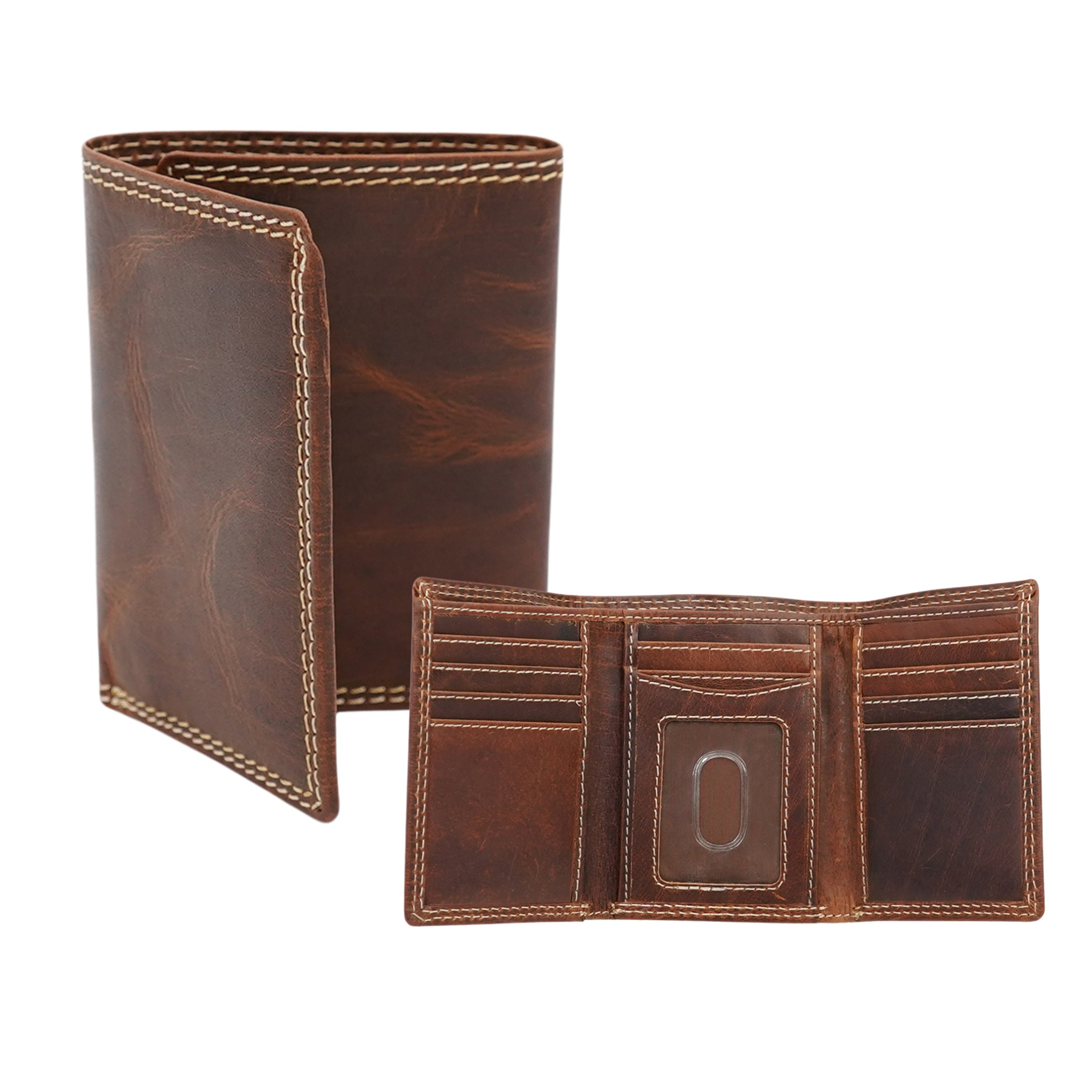 RFID Trifold Wallet – Vintage Brown Napa Leather – AG Wallets