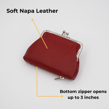 Load image into Gallery viewer, AG Wallets Women&#39;s Napa Leather Metal Frame Double Kiss Lock Coin and Change Purse, Metal Frame Coin Purse With Kiss Lock
