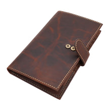 Load image into Gallery viewer, AG Wallets Distressed Brown Full Grain Leather RFID Credit Card Organizer Long Wallet, Holds 20 Cards, 2 Side Slots, 1 ID Slot &amp; Snap Close
