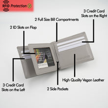 Load image into Gallery viewer, AG Wallets Men&#39;s Vegan Leather Bifold Wallet with RFID Protection - 2 Full-Size Cash Compartments, 6 Credit Card Slots, 2 Side Slip Slots, 2 Clear ID Windows for Ultimate Organization
