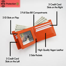Load image into Gallery viewer, AG Wallets Men&#39;s Vegan Leather Bifold Wallet with RFID Protection - 2 Full-Size Cash Compartments, 6 Credit Card Slots, 2 Side Slip Slots, 2 Clear ID Windows for Ultimate Organization
