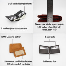 Load image into Gallery viewer, AG Wallets Leather Men&#39;s 2-in-1 Bifold Wallet with Detachable Minimalist ID Holder – Sleek &amp; Functional Card Organizer
