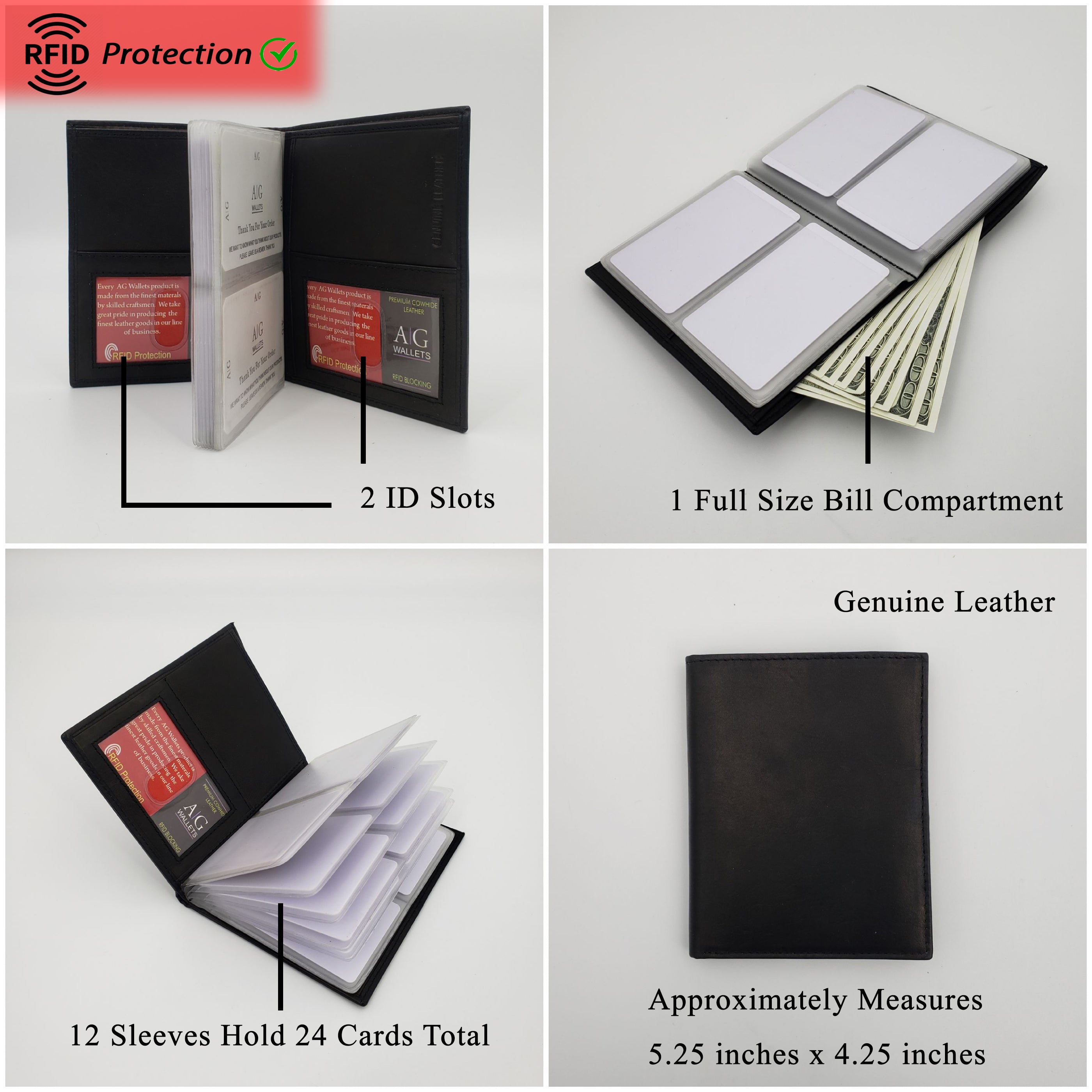 24 Card Bifold Wallet – RFID Leather for Men – AG Wallets