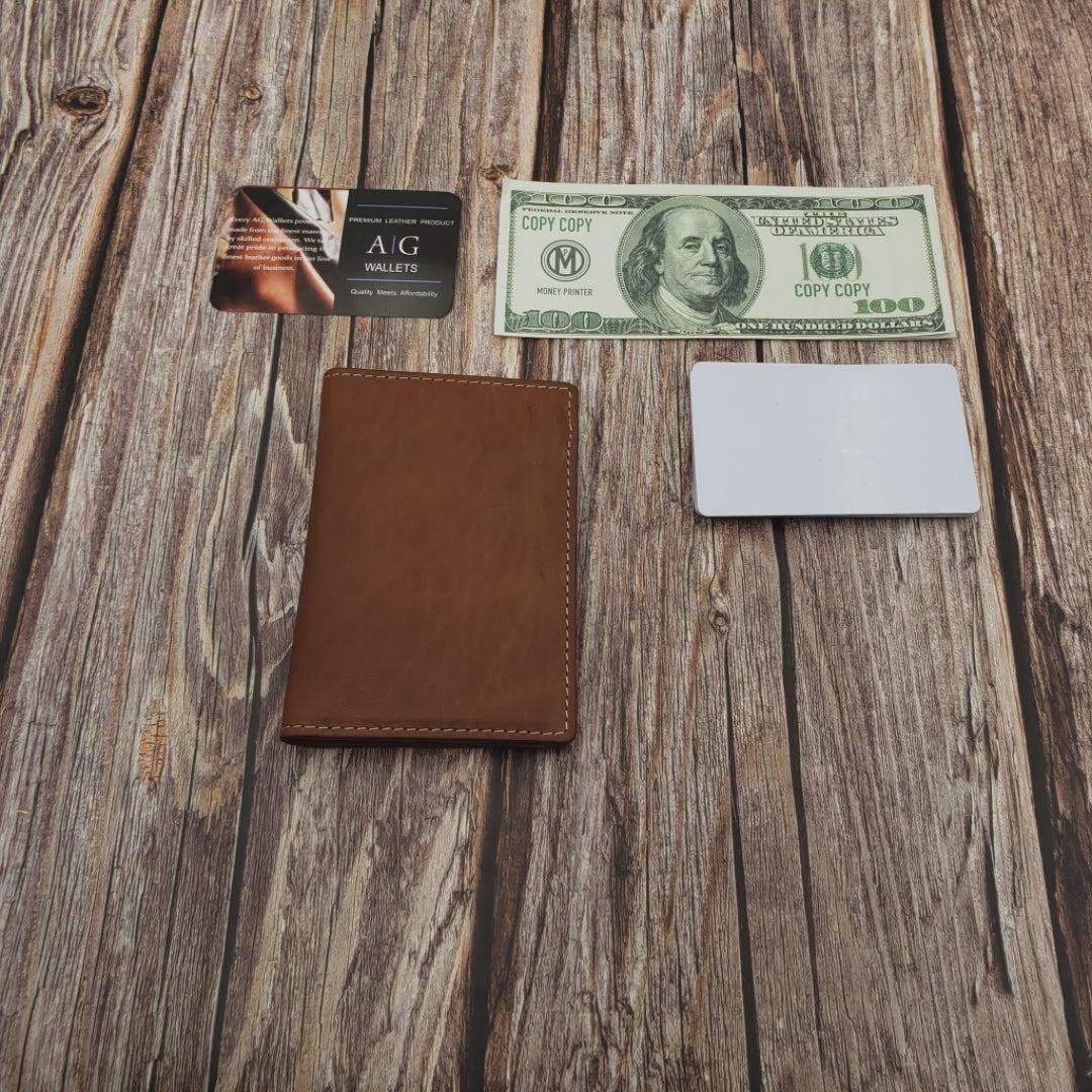 AG Wallets Mens L Shape Distressed Brown Leather Bifold Minimalist Wallet