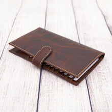 Load image into Gallery viewer, AG Wallets Distressed Brown Full Grain Leather RFID Credit Card Organizer Long Wallet, Holds 20 Cards, 2 Side Slots, 1 ID Slot &amp; Snap Close
