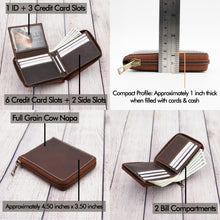 Load image into Gallery viewer, AG Wallets Full Grain Napa Cowhide Leather Mens Zip Around Bifold Wallet, Card ID Cash Security Zipper Wallet
