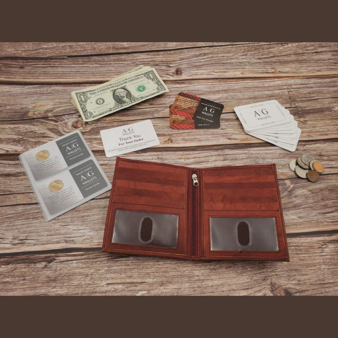 AG Wallets Men's Leather Hipster Bifold Wallet with RFID Protection and 2 ID Windows