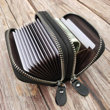 Load image into Gallery viewer, AG Wallets Unisex Small Cow Leather RFID Double Zipper Credit Card Holder Organ-Style Coin Wallet
