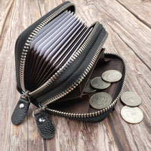 Load image into Gallery viewer, AG Wallets Unisex Small Cow Leather RFID Double Zipper Credit Card Holder Organ-Style Coin Wallet

