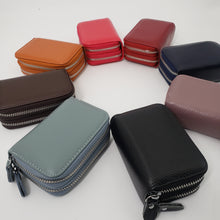 Load image into Gallery viewer, AG Wallets Unisex Small Cow Leather RFID Double Zipper Credit Card Holder Organ-Style Coin Wallet
