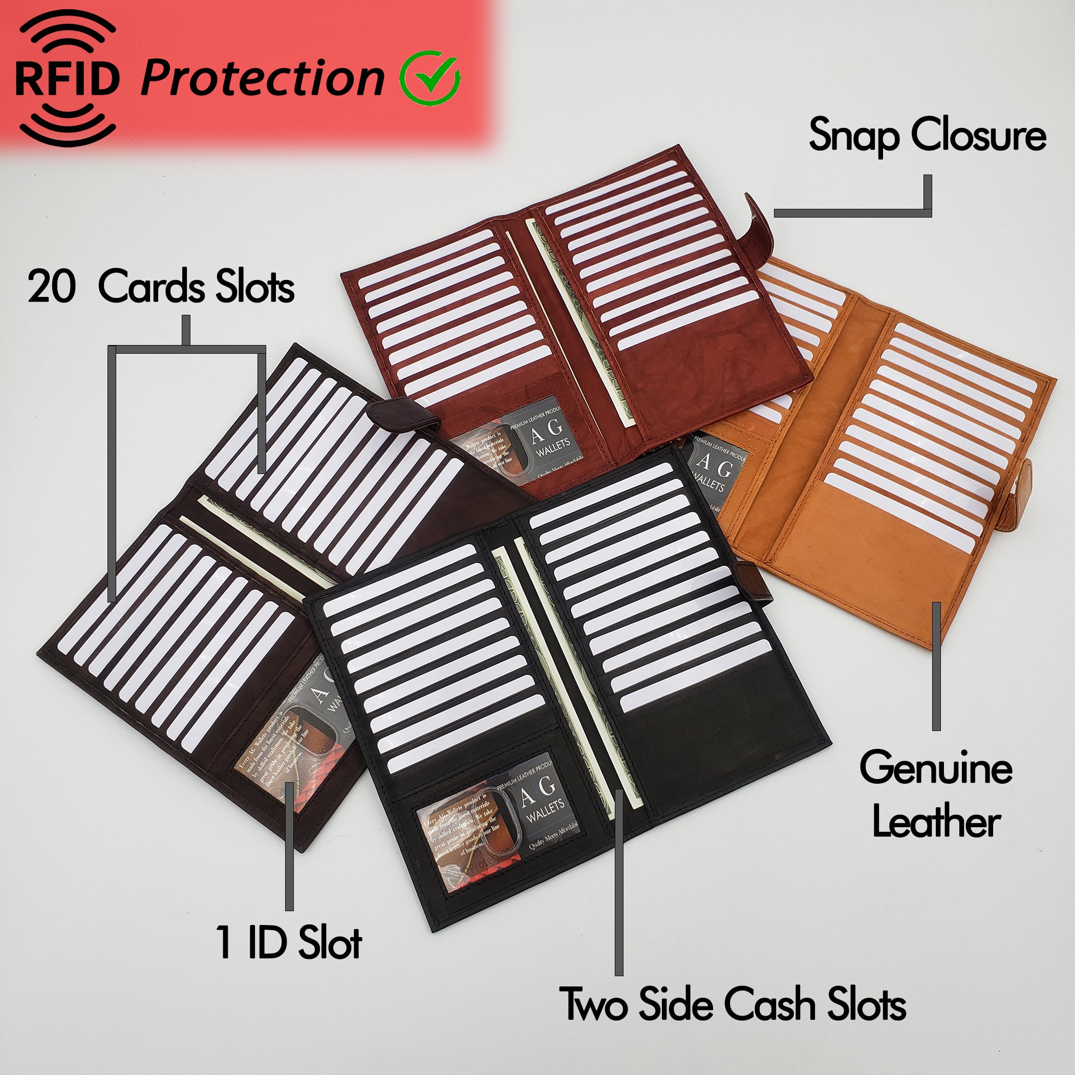Cowhide RFID Snap Wallet – Smooth Leather – AG Wallets