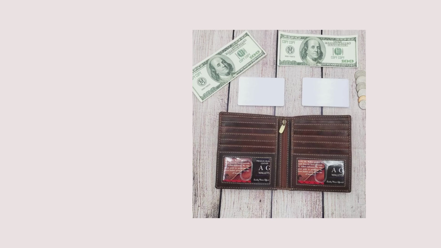 AG Wallets Vintage Brown Full Grain Cow Napa Leather Hipster Bifold Wallet, 2 ID Windows, Thin SlimFold, Removable Inserts, Large Wallet