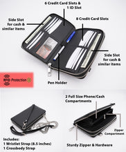 Load image into Gallery viewer, AG Wallets Women Double Zipper Crossbody Wristlet Wallet, Cowhide Leather, Large Capacity, Phone Clutch Travel Purse, Passport Holder, RFID
