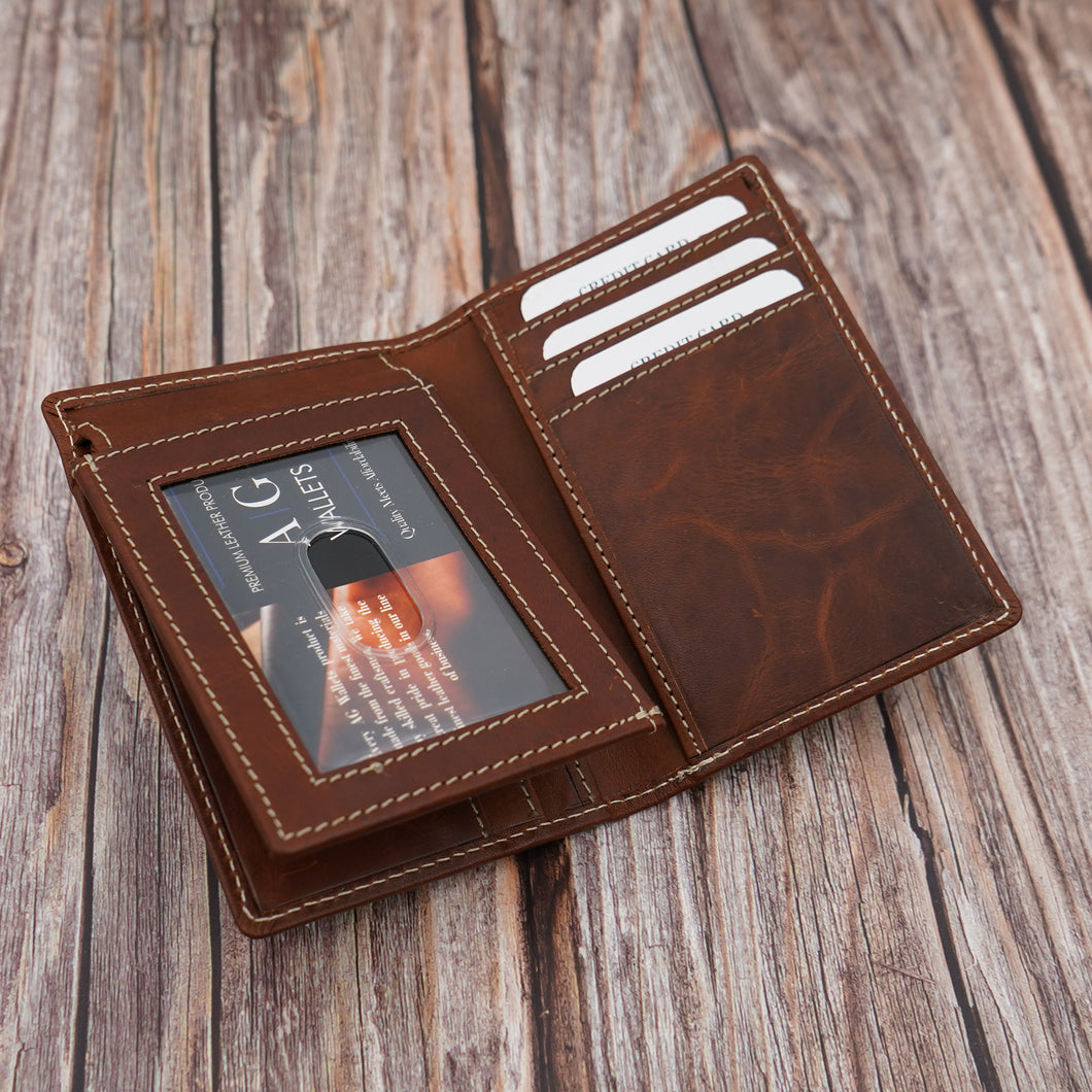 AG Wallets Mens L Shape Distressed Brown Leather Bifold Minimalist Wallet