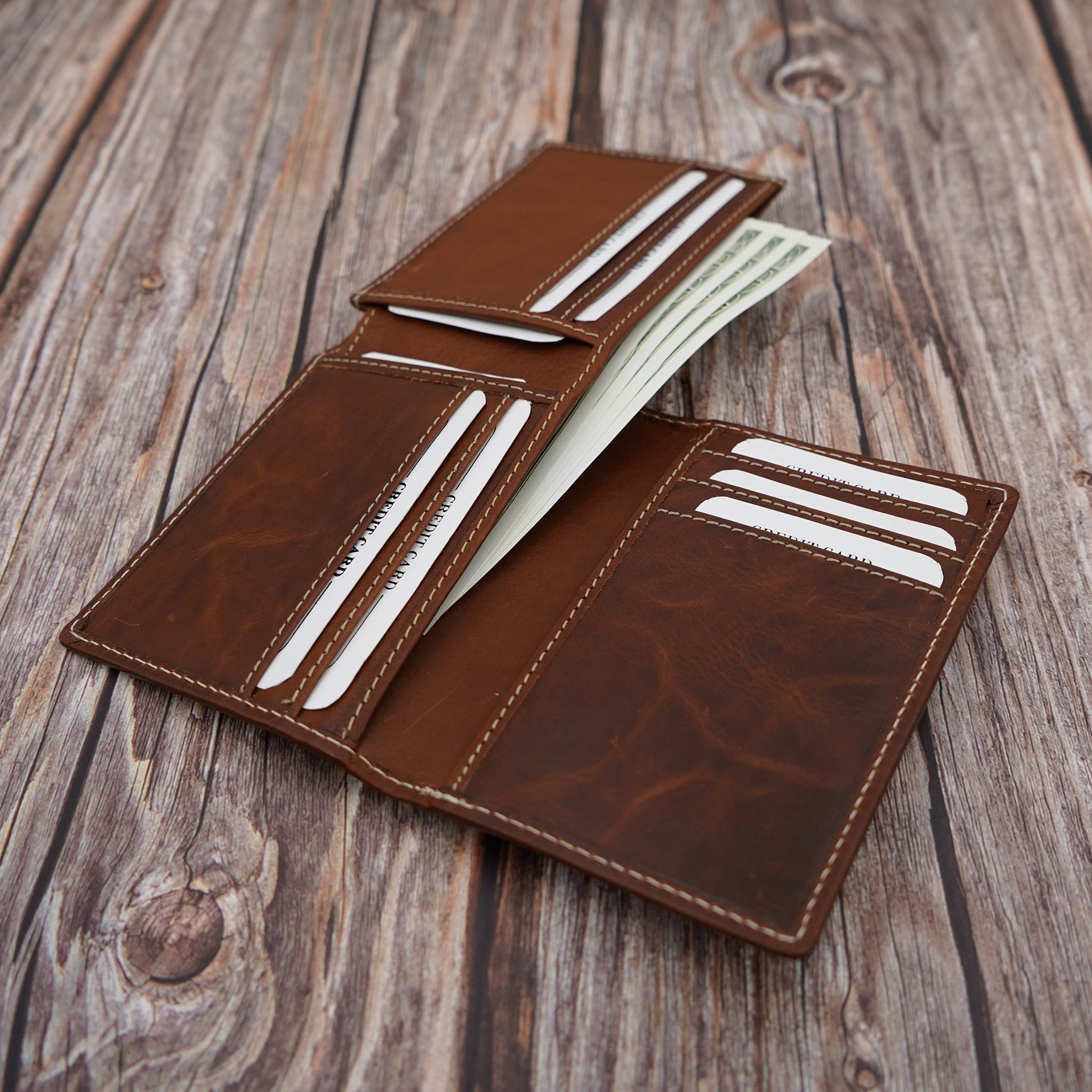 Large flat leather wallet - LadaLeather