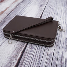 Load image into Gallery viewer, AG Wallets Women&#39;s Double Zipper Coffee Brown Leather Large Capacity RFID Wristlet
