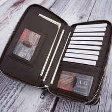 Load image into Gallery viewer, AG Wallets Women&#39;s Double Zipper Coffee Brown Leather Large Capacity RFID Wristlet

