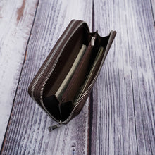 Load image into Gallery viewer, AG Wallets Women&#39;s Double Zipper Coffee Brown Leather Large Capacity RFID Wristlet

