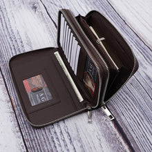 Load image into Gallery viewer, AG Wallets Women&#39;s Double Zipper Coffee Brown Leather Large Capacity RFID Wristlet
