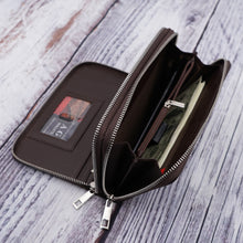 Load image into Gallery viewer, AG Wallets Women&#39;s Double Zipper Coffee Brown Leather Large Capacity RFID Wristlet
