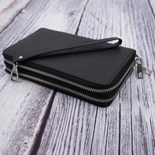 Load image into Gallery viewer, AG Wallets Women&#39;s Double Zipper Black Leather Large Capacity RFID Wristlet
