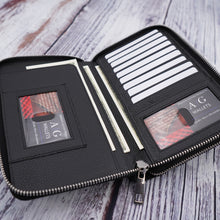 Load image into Gallery viewer, AG Wallets Women&#39;s Double Zipper Black Leather Large Capacity RFID Wristlet
