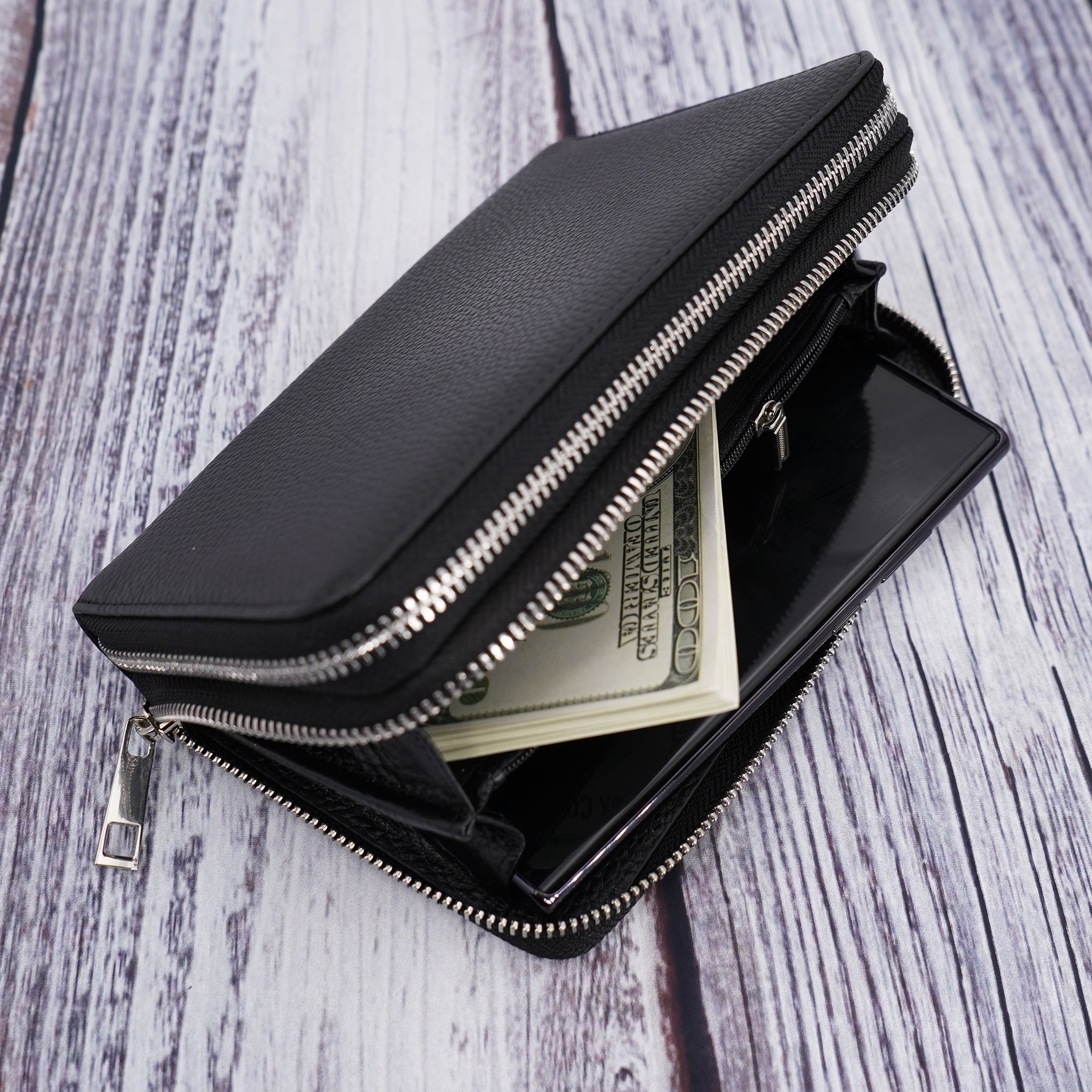 Ag Wallets RFID Leather Long Credit Card Organizer Black