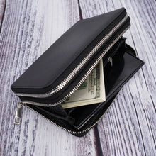 Load image into Gallery viewer, AG Wallets Women&#39;s Double Zipper Black Leather Large Capacity RFID Wristlet
