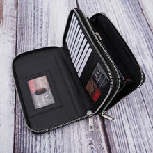 Load image into Gallery viewer, AG Wallets Women&#39;s Double Zipper Black Leather Large Capacity RFID Wristlet
