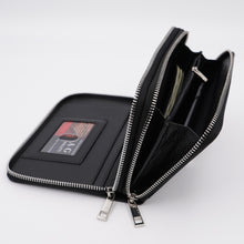 Load image into Gallery viewer, AG Wallets Women&#39;s Double Zipper Black Leather Large Capacity RFID Wristlet
