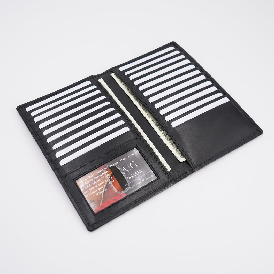 AG Wallets Napa Leather Credit Card Organizer, RFID Long Wallet, 20 Card Holder, Black