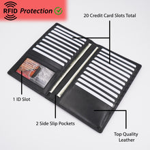 Load image into Gallery viewer, AG Wallets Napa Leather Credit Card Organizer, RFID Long Wallet, 20 Card Holder, Black
