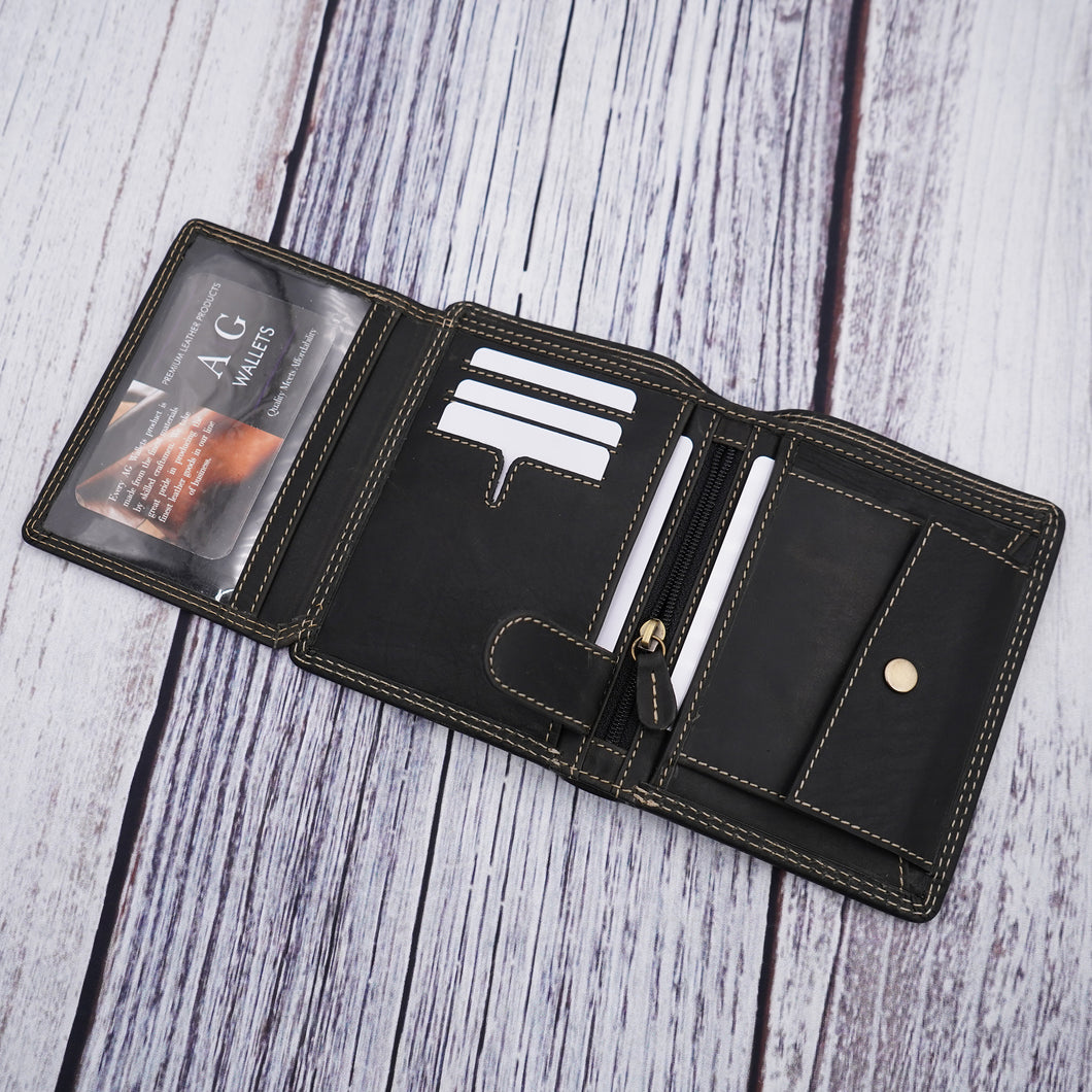 AG Wallets Vintage Distressed Leather Hipster Wallet with Coin Pocket