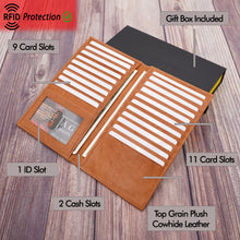 Load image into Gallery viewer, AG Wallets RFID Full Grain Napa Cowhide Leather Credit Card Organizer Long Wallet, Holds Up To 20 Cards, 2 Side Cash Slots
