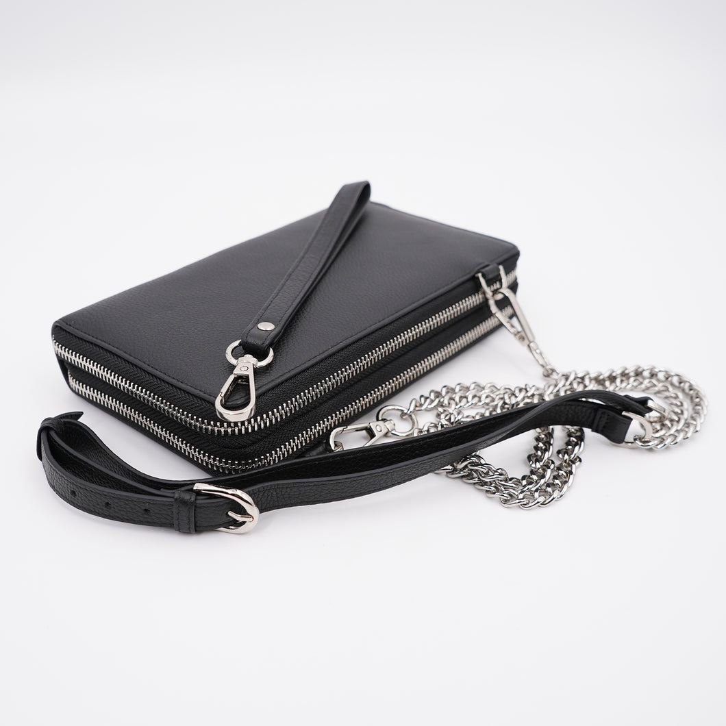 AG Wallets Women Double Zipper Crossbody Wristlet Wallet, Cowhide Leather, Large Capacity, Phone Clutch Travel Purse, Passport Holder, RFID