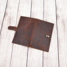 Load image into Gallery viewer, AG Wallets Distressed Brown Full Grain Leather RFID Credit Card Organizer Long Wallet, Holds 20 Cards, 2 Side Slots, 1 ID Slot &amp; Snap Close
