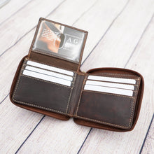 Load image into Gallery viewer, AG Wallets Full Grain Napa Cowhide Leather Mens Zip Around Bifold Wallet, Card ID Cash Security Zipper Wallet
