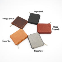 Load image into Gallery viewer, AG Wallets Full Grain Napa Cowhide Leather Mens Zip Around Bifold Wallet, Card ID Cash Security Zipper Wallet

