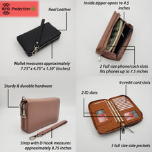 Load image into Gallery viewer, AG Wallets Women&#39;s Double Zipper Leather Large Capacity RFID Wristlet
