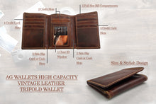Load image into Gallery viewer, AG Wallets Vintage Leather Trifold Wallet
