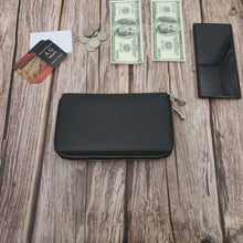 Load and play video in Gallery viewer, AG Wallets Women&#39;s Double Zipper Black Leather Large Capacity RFID Wristlet
